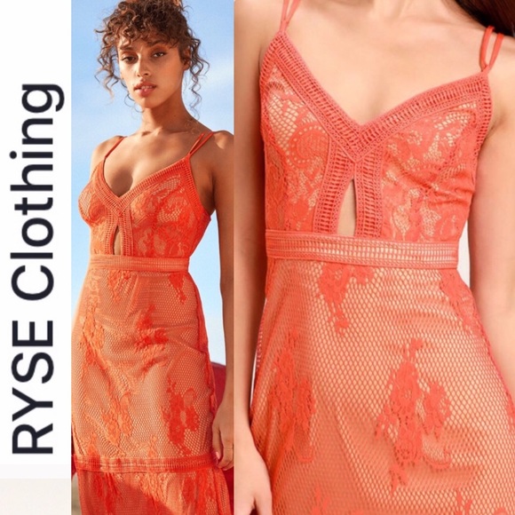 RYSE Dresses & Skirts - 🆕 RYSE the Label Coral Orange Lace Maxi Dress